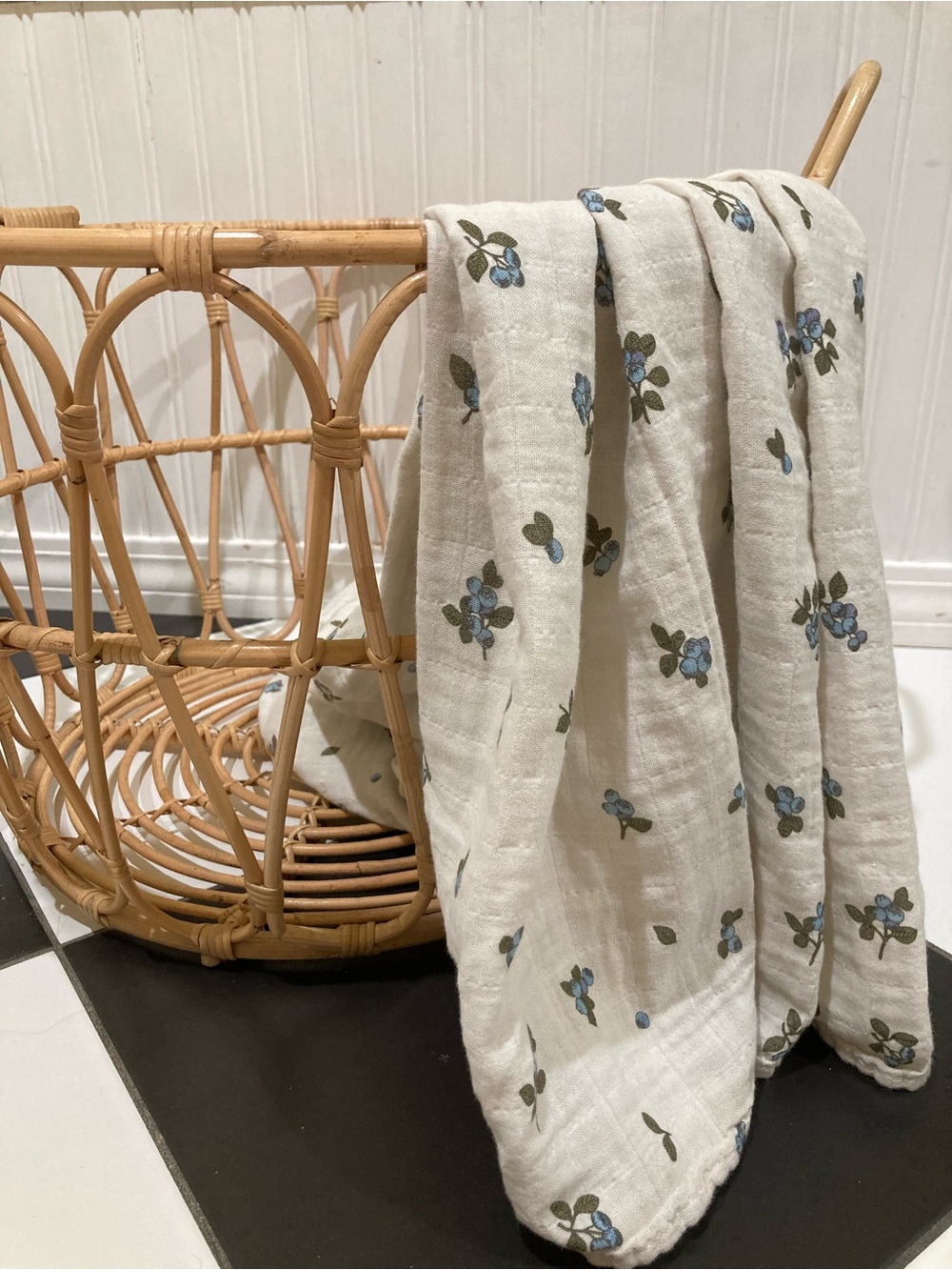 Soft Muslin Baby Blanket - Blue on Cream